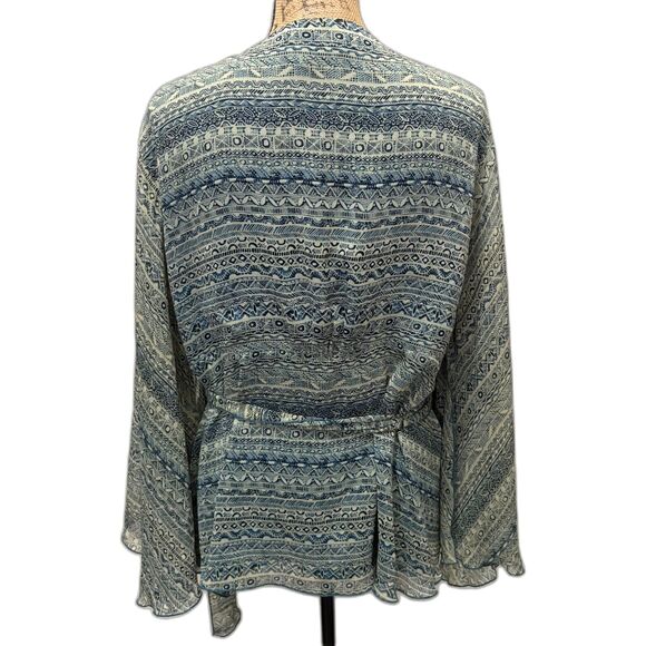 Lane Bryant Fairycore True Wrap Top Sheer Bell Sleeves Teal Plus Size 22/24 - Picture 3 of 4